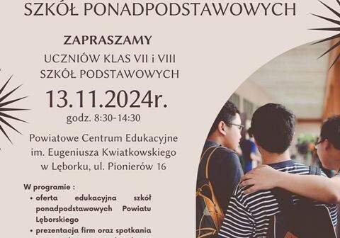 ZAPRASZAMY NA TARGI EDUKACYJNE SZKÓŁ PONADPODSTAWOWYCH 13 listopada 2024 r.