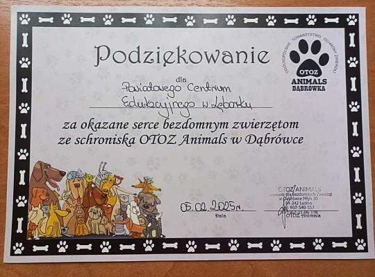Podziękowanie za zbiórkę karmy dla zwierząt ze schroniska w Dąbrówce