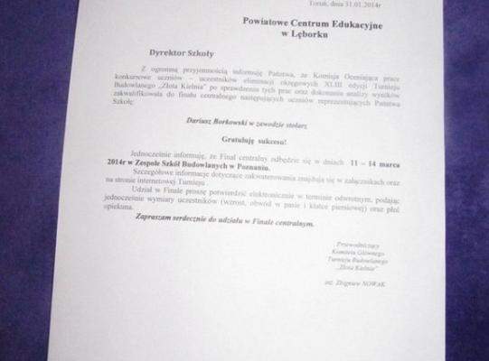 Zakwalifikował się do finału centralnego- Złota Kielnia