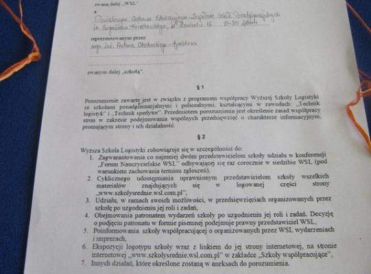 Porozumienie  o współpracy z Wyższą Szkołą Logistyki w Poznaniu