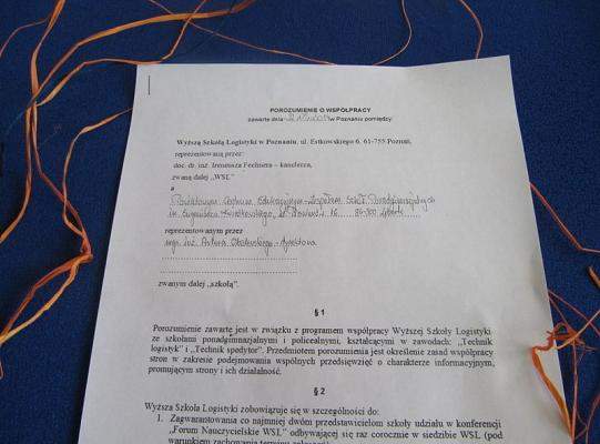 Porozumienie  o współpracy z Wyższą Szkołą Logistyki w Poznaniu